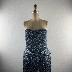 BCBGeneration l 8 Satin Animal Leopard Boned Strapless Sweetheart Peplum Dress